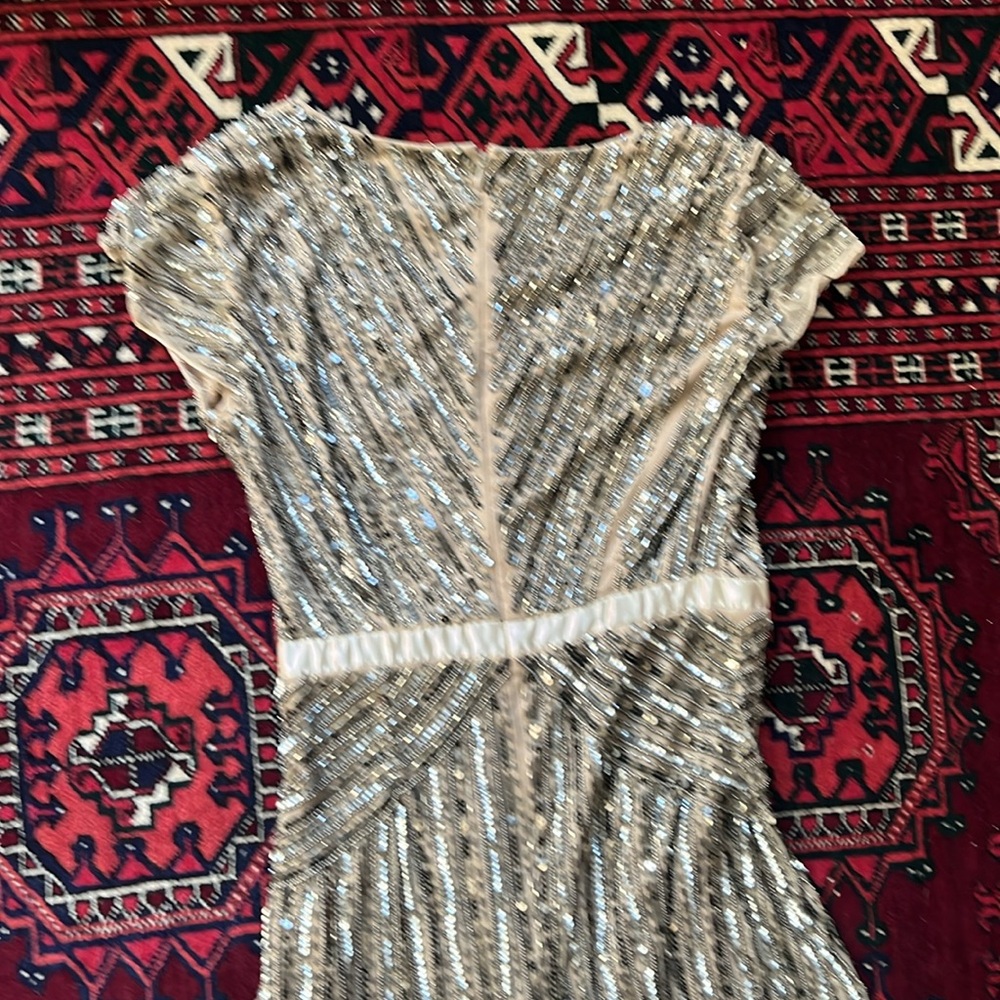 ADRIANNA PAPELL SEQUIN BEADED EMBELLISHED GOLD BRONZE MAXI DRESS LONG GOWN 4 - Picture 7 of 8